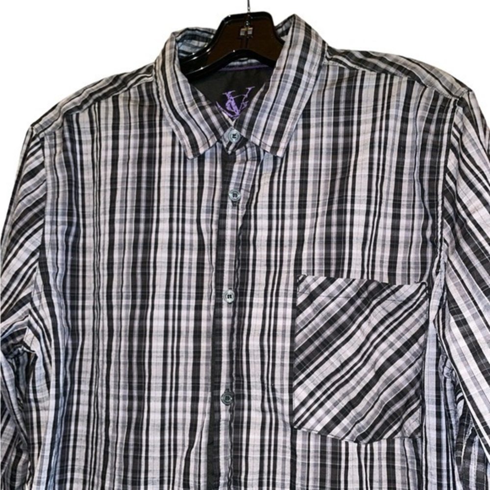 Voodoo‎ Guru Men’s Casual Shirt Cotton Black Gray Button Down Large Indie